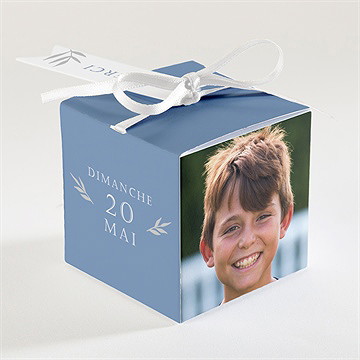 Boîte de dragées communion bleu myosotis - Dos de la boîte