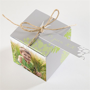 Boîte de dragées communion cadre gris et lumière - Dessus de la boîte