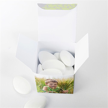 Boîte de dragées communion cadre gris et lumière - intérieur de la boîte