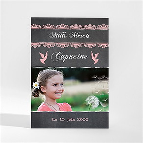 Remerciement communion dentelle rose magnet
