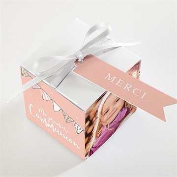 Boîte de dragées communion banderoles de fanions - Dessus de la boîte