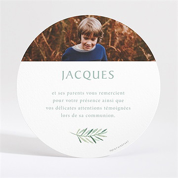 Remerciement communion végétal et dorure - Dos du faire-part