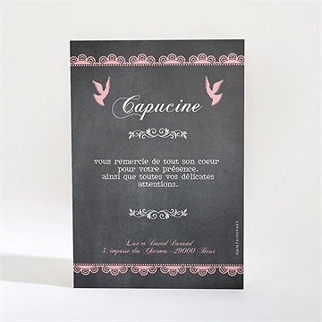 Remerciement communion dentelle rose - Dos de la carte