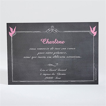 Remerciement communion fond ardoise et photo - Dos de la carte