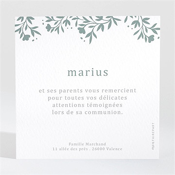 Remerciement communion gaufrage émeraude - Dos de la carte