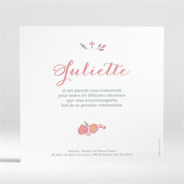 Remerciement communion couronne aquarelle - dos du remerciement