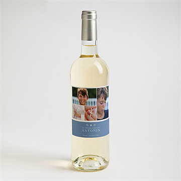 Etiquette de bouteille communion bleu myosotis - Mise en situation