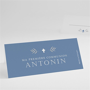 Marque-place communion bleu myosotis