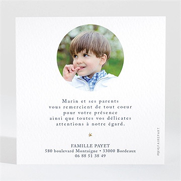 Remerciement communion relief - Dos de la carte