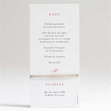 Menu communion cuivré végétal - Dos du menu