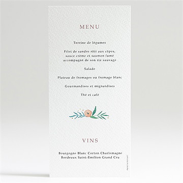 Menu communion rose tendre - Dos du menu