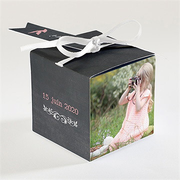 Boîte de dragées communion dentelle rose - Dos de la boîte