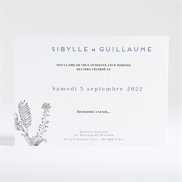 Save the Date mariage gravure florale - Dos de la carte