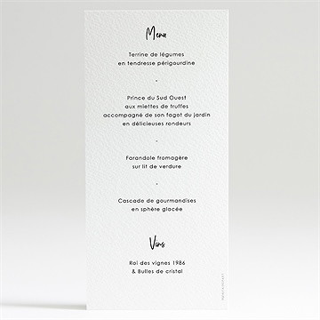 Menu mariage juste nous - Dos du menu
