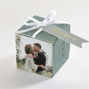 Boîte de dragées mariage vert laurier