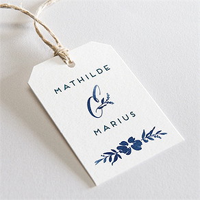 Etiquette mariage aquarelle bleue