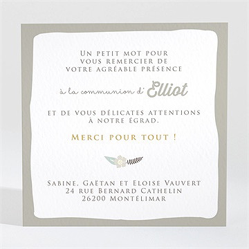 Remerciement communion signature florale - Dos du remerciement