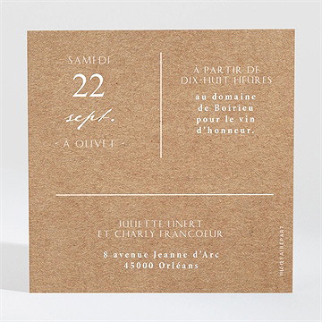 Carton d'invitation mariage kraft épuré - Dos de la carte d'invitation