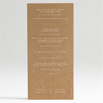 Menu mariage kraft épuré - Dos du menu