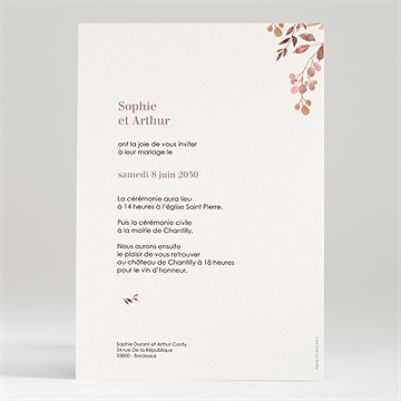 Faire-part mariage poésie cuivrée - Dos du faire-part