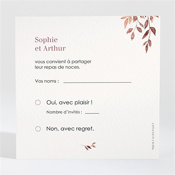 Carton réponse mariage poésie cuivrée - Dos du carton
