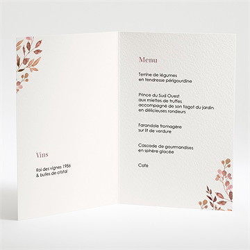 Menu mariage poésie cuivrée - Intérieur du menu