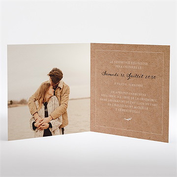 Faire-part mariage kraft et dentelle carré plié - Intérieur du faire-part