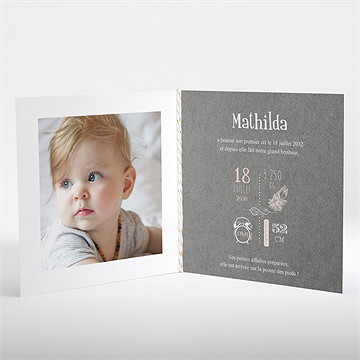 Faire-part naissance touche vintage plié - Intérieur du faire-part