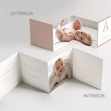 Faire-part naissance belle initiale accordéon - Vue détaillée