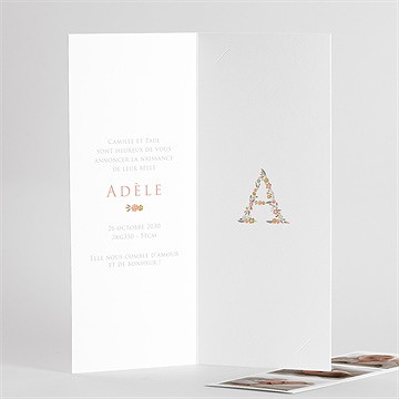 Faire-part naissance belle initiale photomaton - Intérieur du faire-part