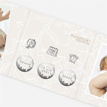 Faire-part naissance premier passeport accordéon - Détail du faire-part