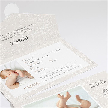 Faire-part naissance premier passeport enveloppe - Détail du faire-part