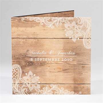 Faire-part mariage boisé carré plié