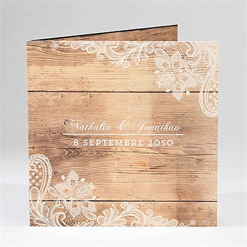 Faire-part mariage boisé carré plié