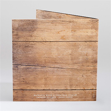 Faire-part mariage boisé carré plié - Dos du faire-part