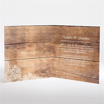 Faire-part mariage boisé carré plié - Intérieur du faire-part
