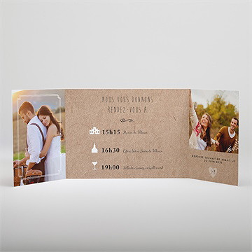 Faire-part mariage kraft en folie 2 volets - Intérieur du faire-part