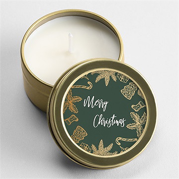 Bougie noël feuilles d'or