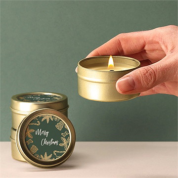 Bougie noël feuilles d'or - Bougie allumée