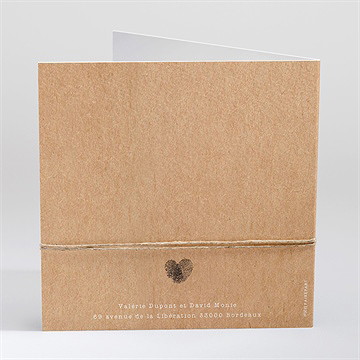 Faire-part mariage coeur croisé carré plié - Dos du faire-part