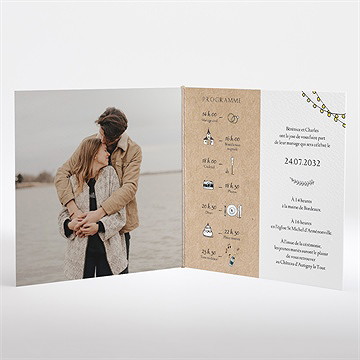 Faire-part mariage avec programme ficelle - Intérieur du faire-part