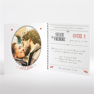 Faire-part mariage vintage & original plié - Intérieur du faire-part