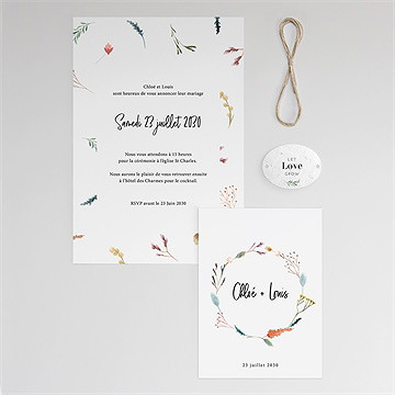Faire-part mariage art champêtre ensemencé - Vue d'ensemble