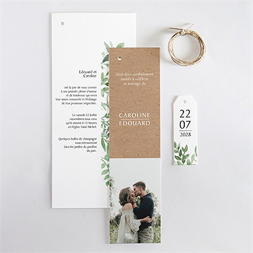 Faire-part mariage feuillage d'été superposition - Vue d'ensemble
