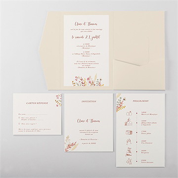Faire-part mariage élégance champêtre pocketfold - Vue ensemble extérieur