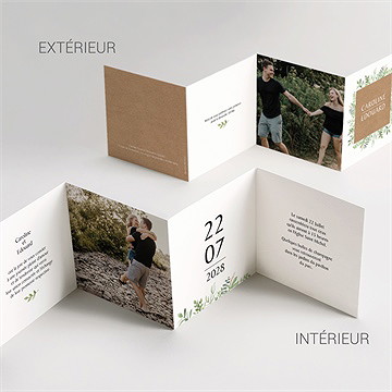 Faire-part mariage feuillage d'été accordéon - Vue d'ensemble