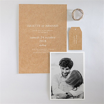 Faire-part mariage bohème écolo superposition - Vue d'ensemble recto