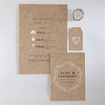 Faire-part mariage kraft en folie superposition - Vue d'ensemble recto