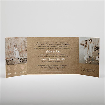 Faire-part mariage nos empreintes 2 volets - Intérieur du faire-part