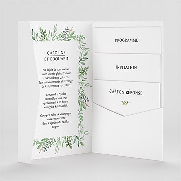 Faire-part mariage feuillage d'été pocketfold - Intérieur du faire-part